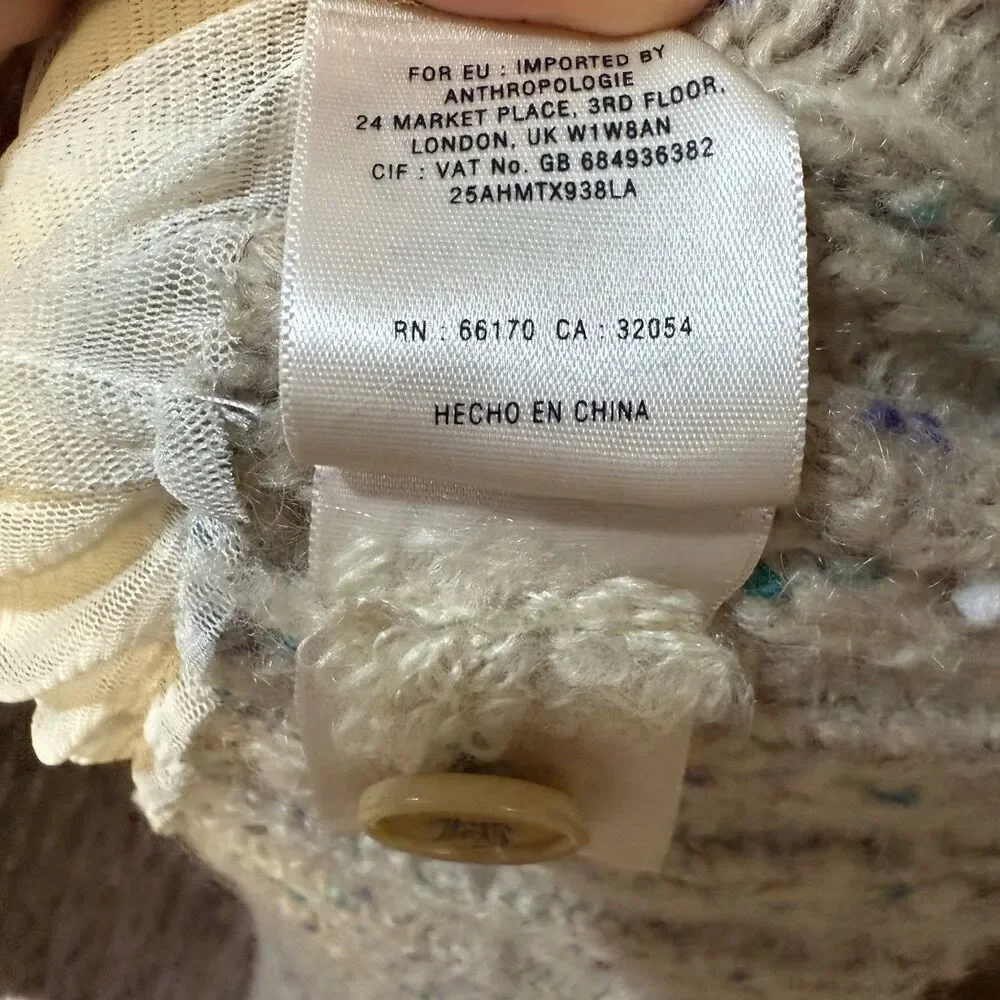 Charlie & Robin Anthropologie Wool Blend Romantic Boho Tiered Tulle Cardigan M
